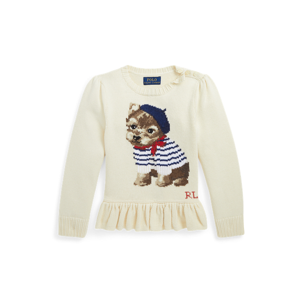 Dog-Motif Peplum Jumper