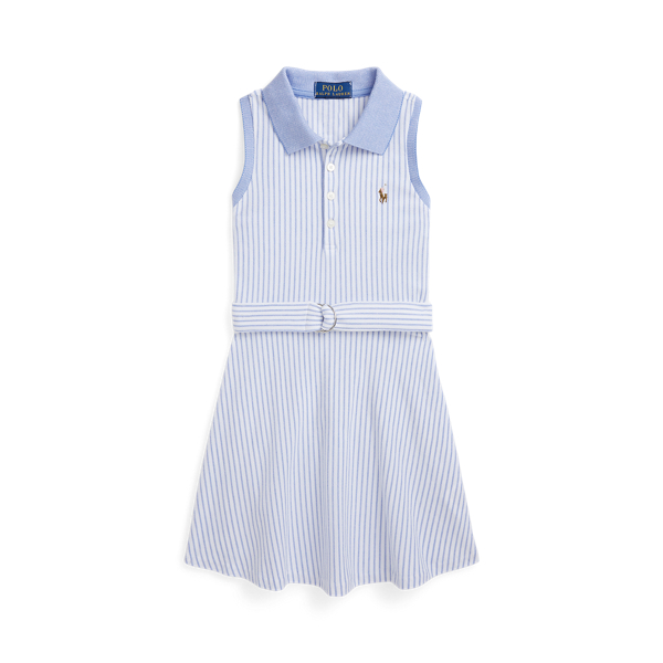 Harbor Island Blue Belted Striped Knit Oxford Polo Dress Girls 2-6x 1