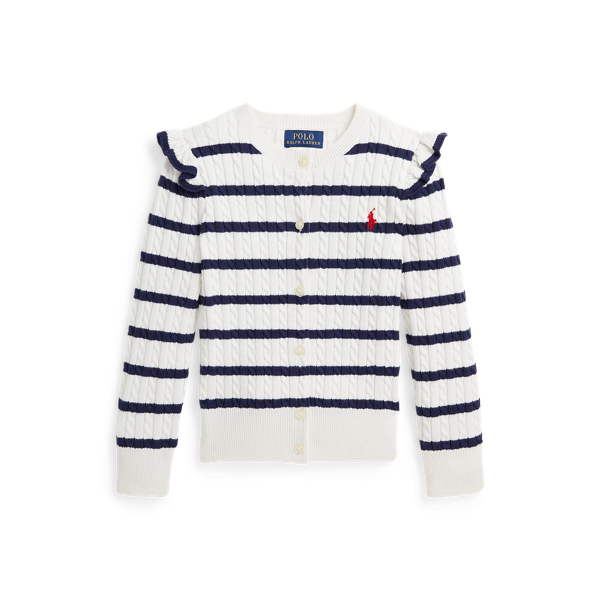 Casaco de malha tran&ccedil;ada mini &agrave;s riscas Girls 1.5-6.5 Years em 1