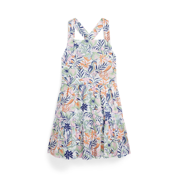 Vestido algod&atilde;o e linho, padr&atilde;o tropical