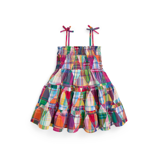 Smocked Patchwork Cotton Madras Dress