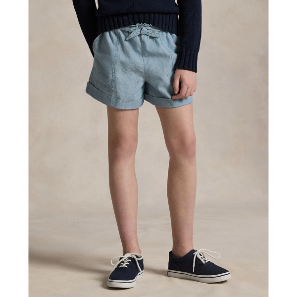 【新品タグ付】ラルフローレン シャンブレーデニムショートパンツ　薄手膝丈短パン Polo プレップスター シャンブレー ショートパンツ | ラルフ
