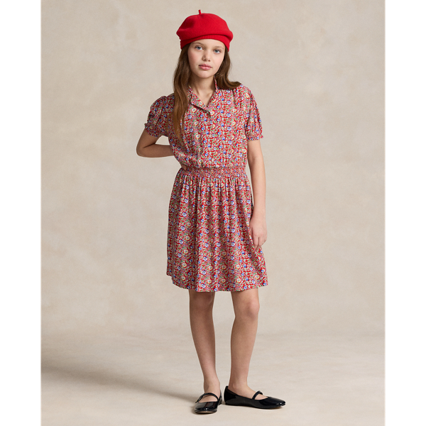 Beneda Floral Red Floral Smocked Dress Girls 7-16 1