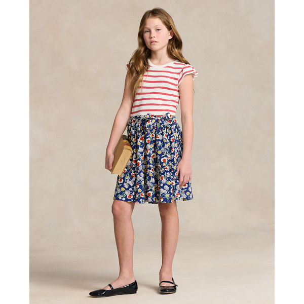 Nantucket Red Stripe Striped & Floral Cotton-Blend Dress Girls 7-16 1