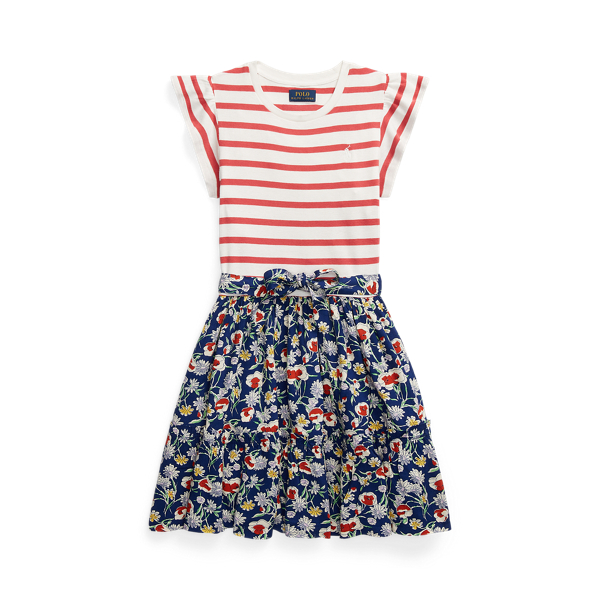 Robe ray&eacute;e et fleurie en coton m&eacute;lang&eacute; Girls 7-14 Years en 1
