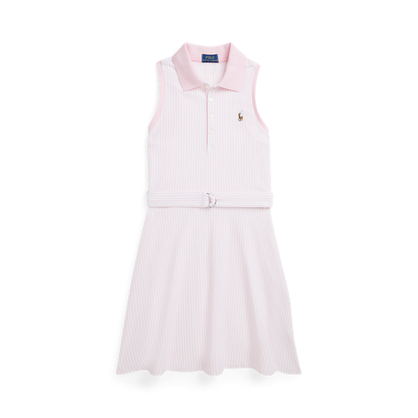 Belted Striped Knit Oxford Polo Dress