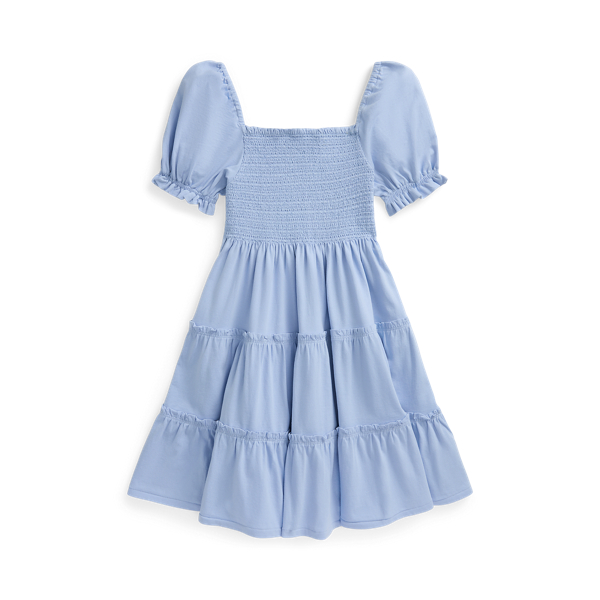 Blue Hyacinth W/ White Smocked Cotton Jersey Dress Girls 7-16 for summer 2
