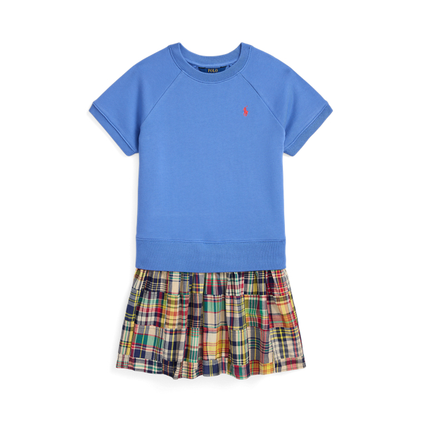 Cotton French Terry & Madras-Skirt Dress Girls 7-16 for back to school 1