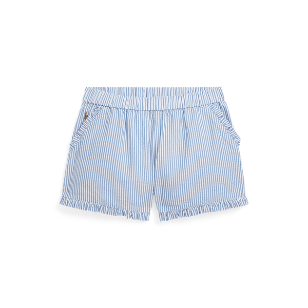 Blue/White Striped Ruffled Cotton Seersucker Short Girls 7-16 1