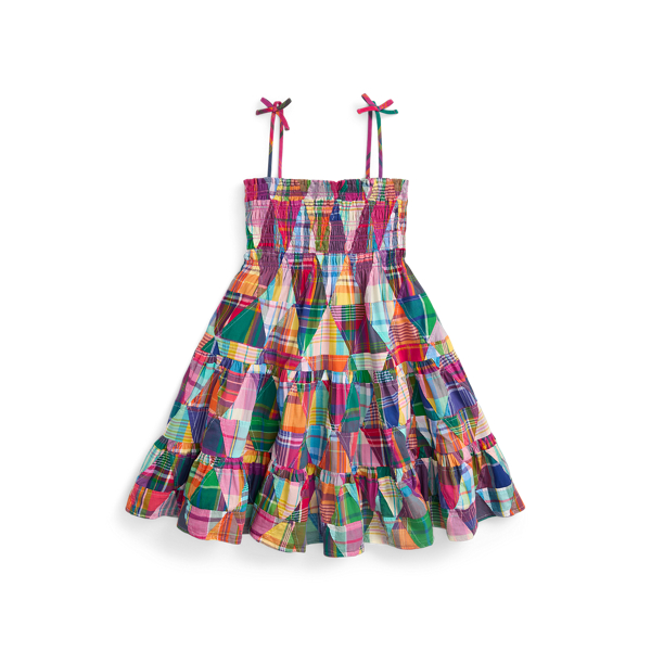 Smocked Patchwork Cotton Madras Dress