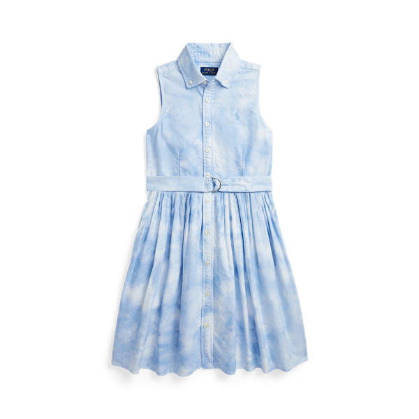 Blue Tie Dye Belted Tie-Dye-Print Cotton Shirtdress Girls 7-16 1