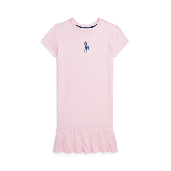 Hint Of Pink Big Pony Pleated Cotton Jersey Tee Dress Girls 7-16 1