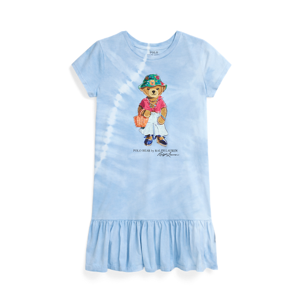 Carolina Blue Tie Dye Tie-Dye Polo Bear Cotton Tee Dress Girls 7-16 for back to school 1