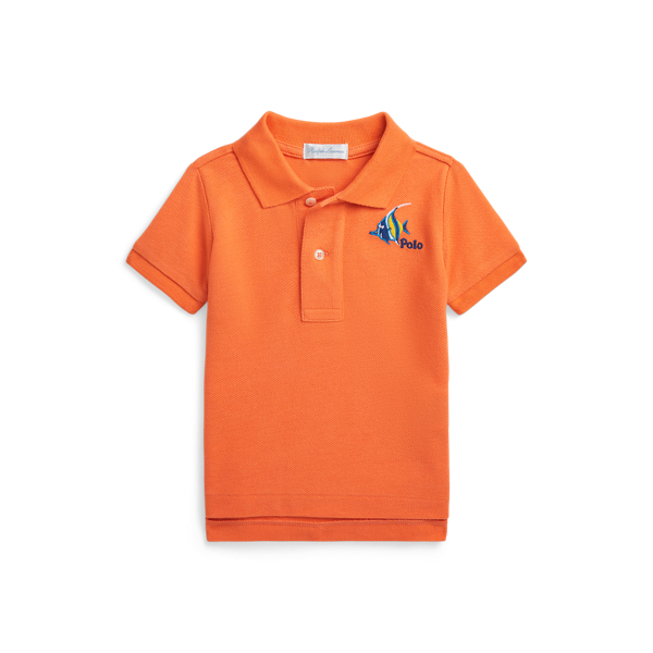 Fish-Embroidered Cotton Mesh Polo Shirt