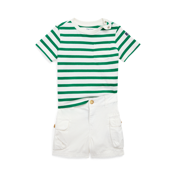 Striped Cotton Tee & Cargo Short Set