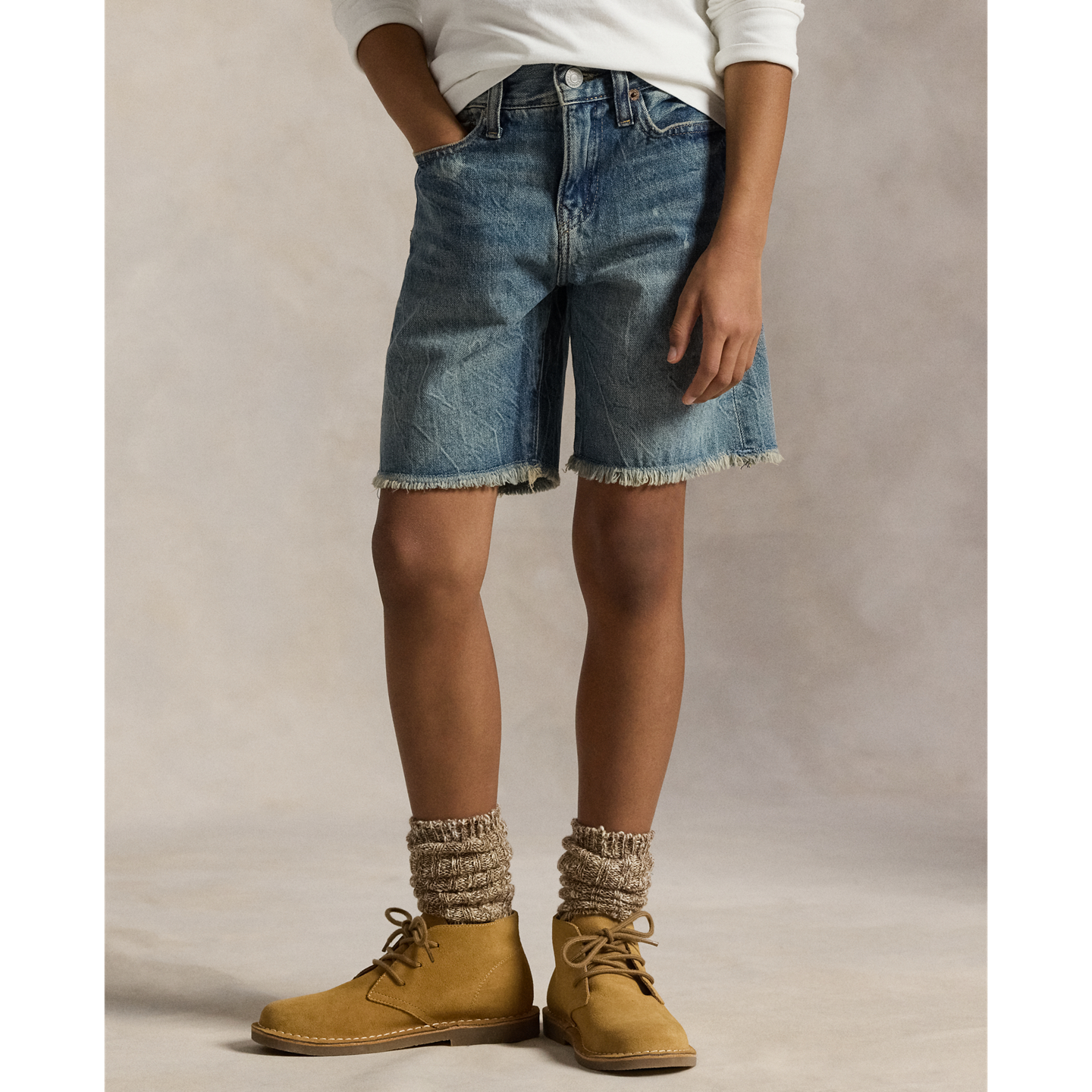 Детские шорты Ralph Lauren Sullivan Slim Cutoff Denim, цвет: Варёный — фото 2