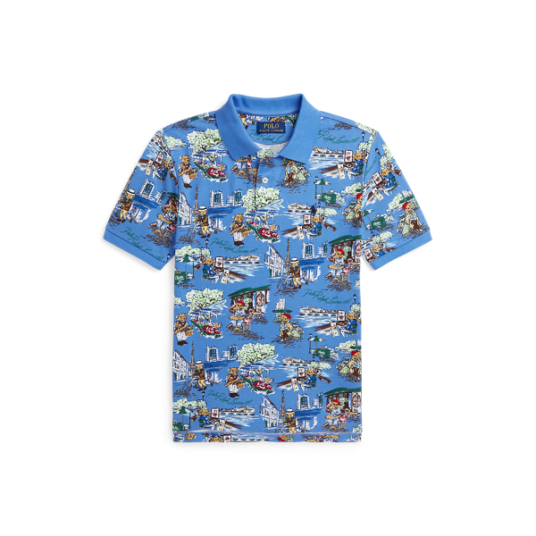 Polo Bear Paris-Print Mesh Polo Shirt