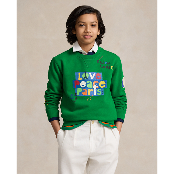 Cruise Green Love Peace Paris Fleece Sweatshirt Boys 8-20 1