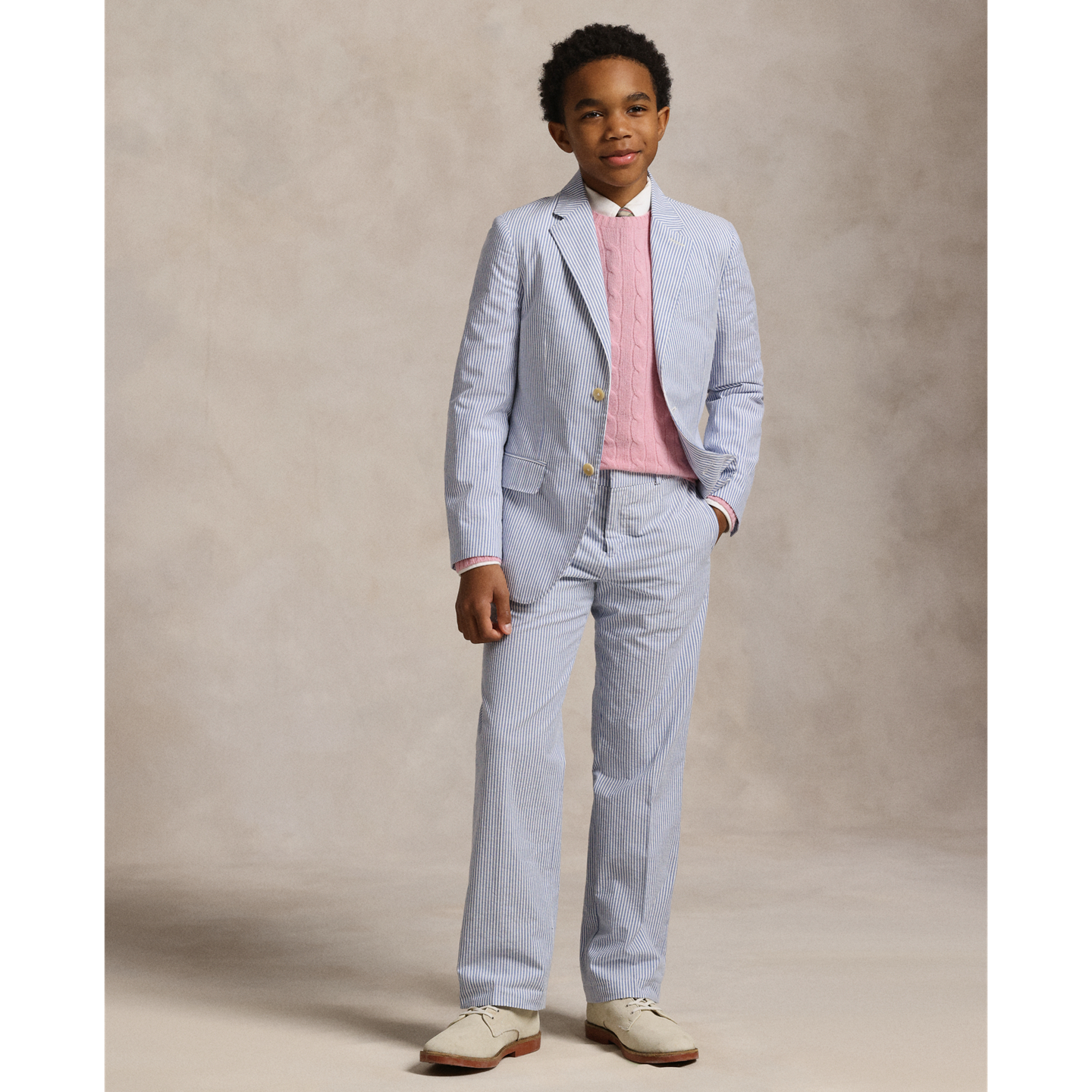 Детские брюки Ralph Lauren Cotton Seersucker Suit Trouser, цвет: Синий / Белый — фото 4