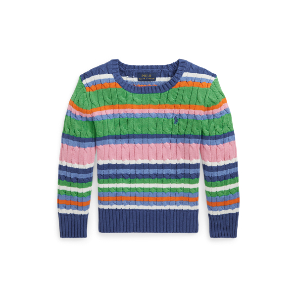 Striped Cable-Knit Cotton Jumper