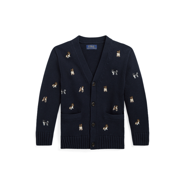 Dog-Embroidered Cotton Cardigan