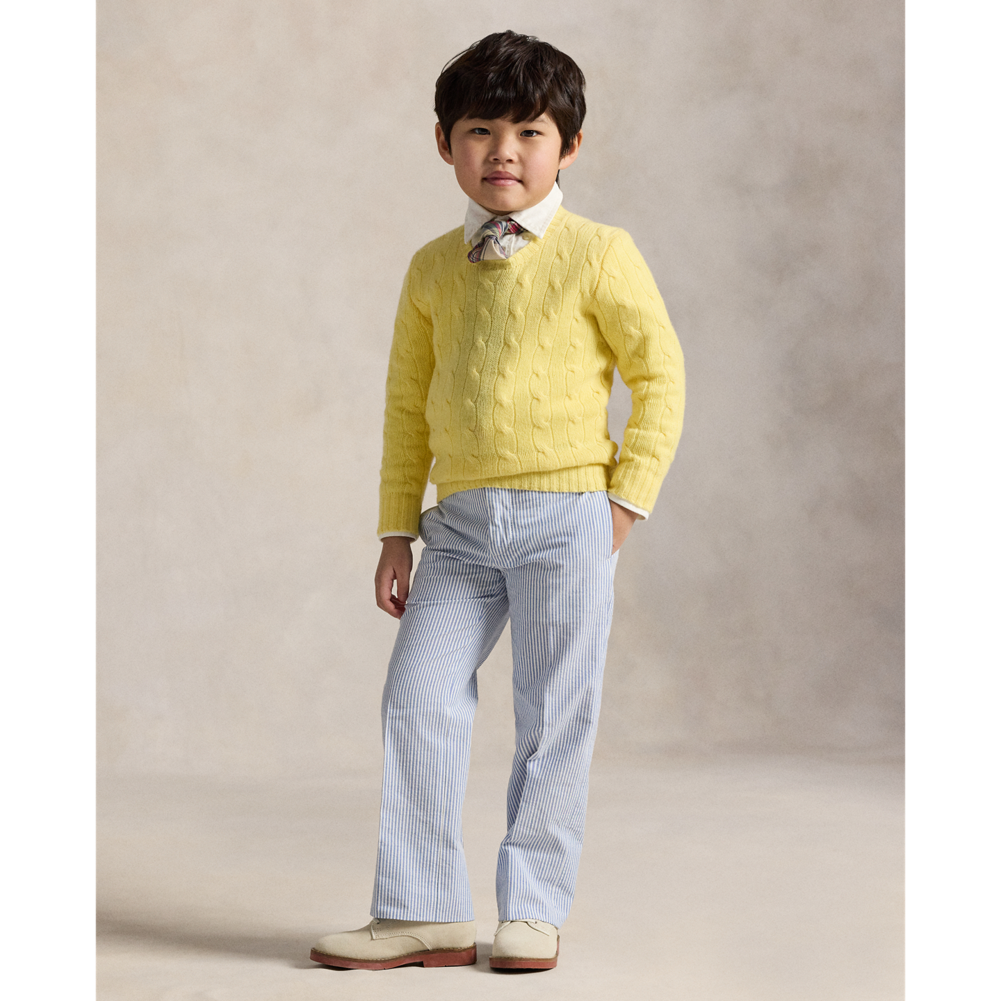 Детские брюки Ralph Lauren Cotton Seersucker Suit Trouser, цвет: Синий / Белый — фото 4