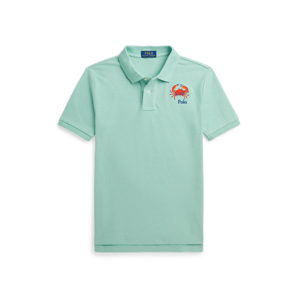 Crab-Embroidered Cotton Mesh Polo Shirt Boys 6-14 Years 1