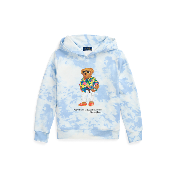 Riviera Blue Cloud Wash Tie-Dye-Print Polo Bear Fleece Hoodie Boys 8-20 1