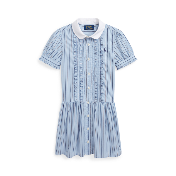 Striped Ruffled Cotton Poplin Shirtdress