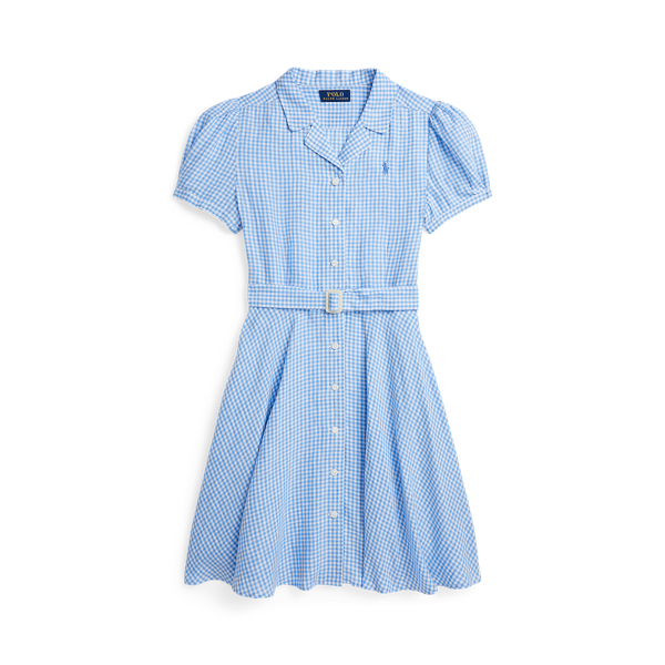 Vestido de linho guing&atilde;o com cinto