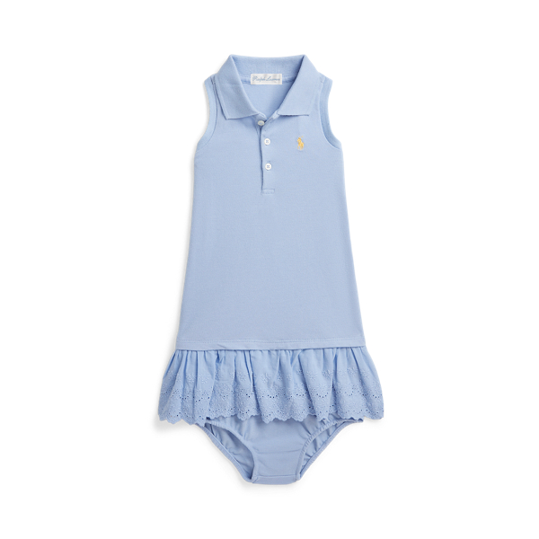 Vestido Polo em malha com ilh&oacute; bordado
