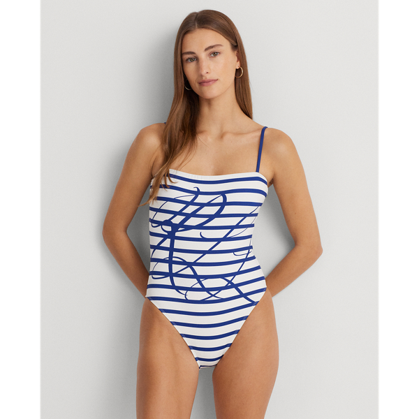 Logo Striped Square-Neck One-Piece