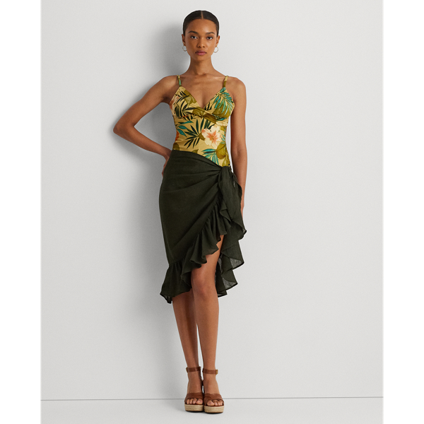 Olive Ruffle-Trim Cotton-Linen Wrap Skirt Lauren 1