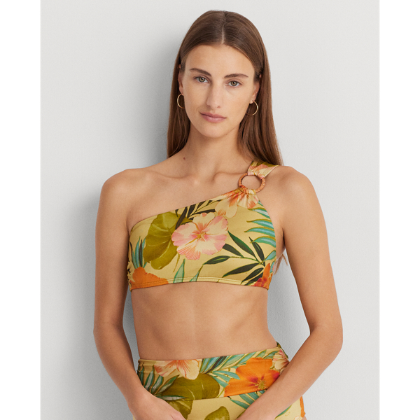 Print Ring-Front One-Shoulder Bikini Top