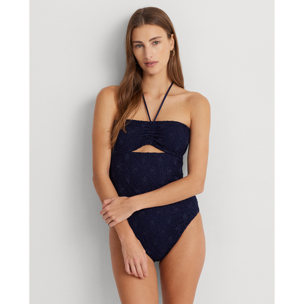 Crocheted Cutout Bandeau One-Piece