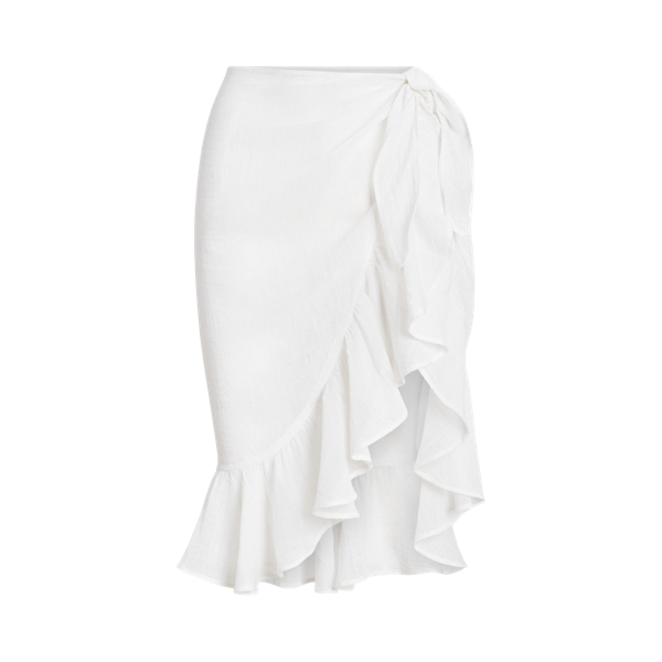 Ruffle-Trim Cotton-Linen Wrap Skirt