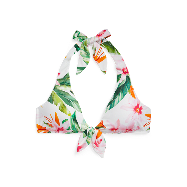 Floral Tie-Front Halter Bikini Top