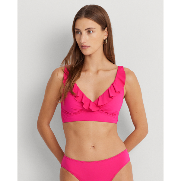 Passion Fruit Ruffle-Trim V-Neck Bikini Top Lauren 1