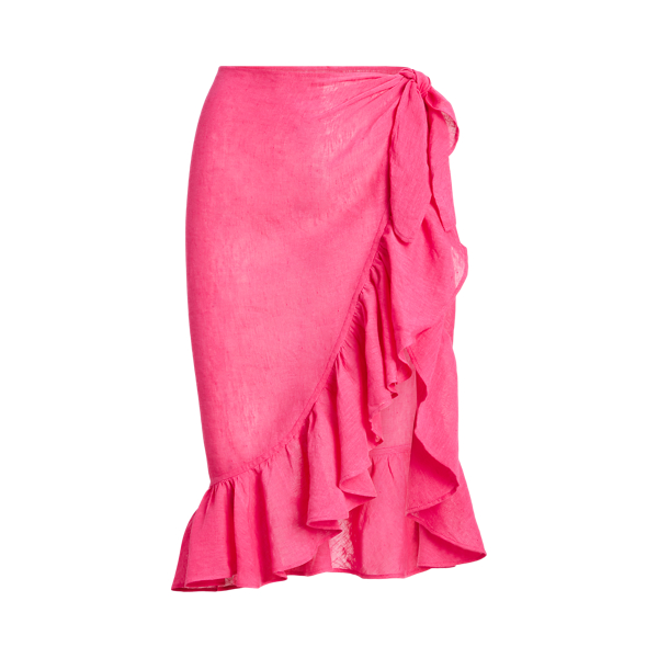 Ruffle-Trim Cotton-Linen Wrap Skirt