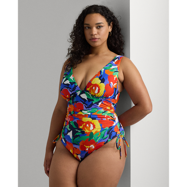 Floral Shirred V-Neck One-Piece