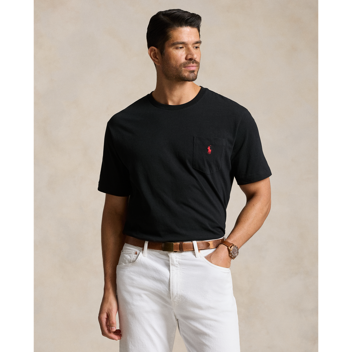 Мужская футболка Ralph Lauren Jersey Pocket, цвет: Чёрный — фото 4