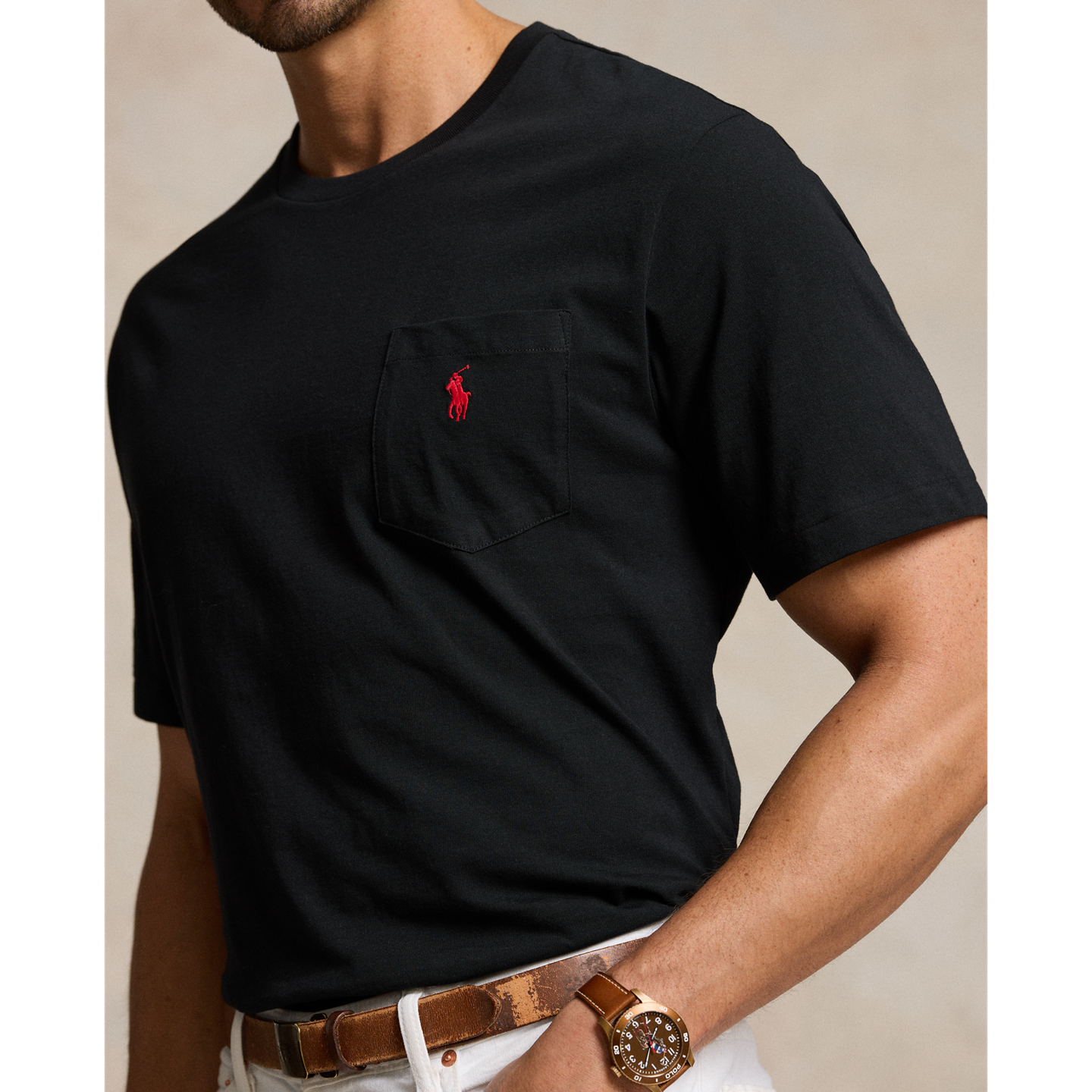 Мужская футболка Ralph Lauren Jersey Pocket, цвет: Чёрный — фото 3