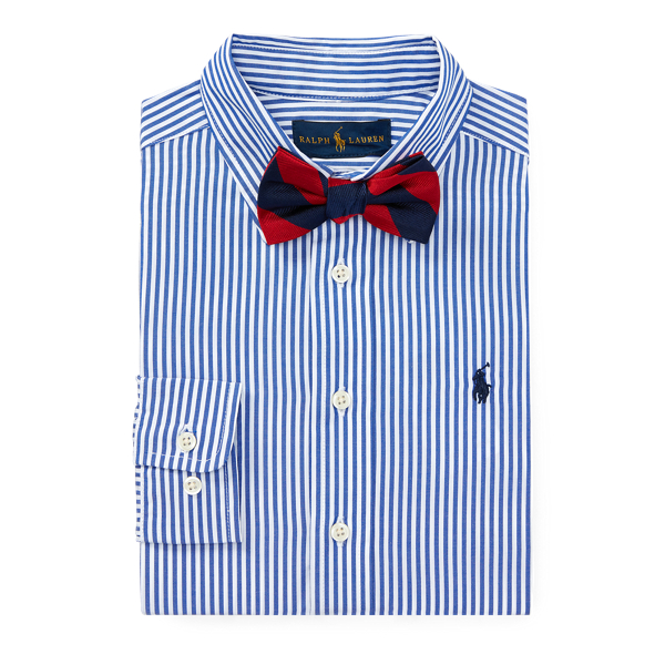 Football Blue Striped Cotton Dress Shirt Boys 2-7 2