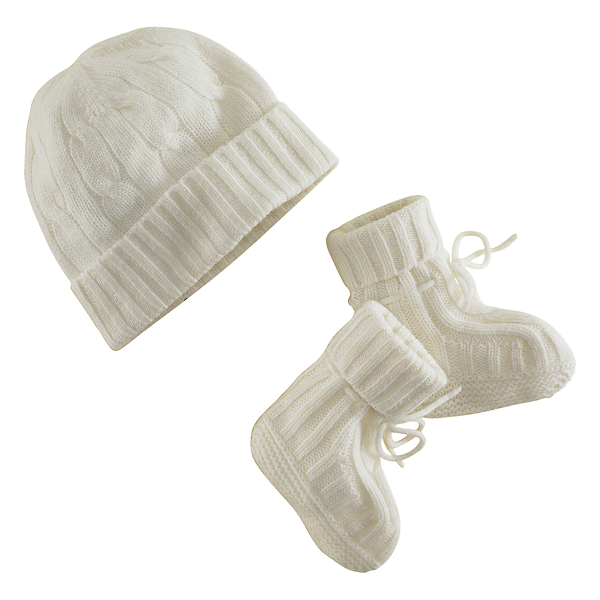 Warm White Cashmere Hat & Booties Set Baby Boy 1