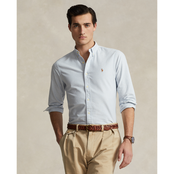 Ralph lauren slim fit striped oxford shirt on sale