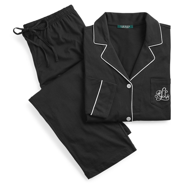 Black Cotton Jersey Pajama Set Lauren 1