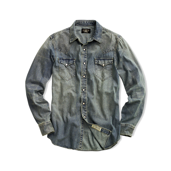 Medium Wash Slim Fit Denim Western Shirt RRL 1