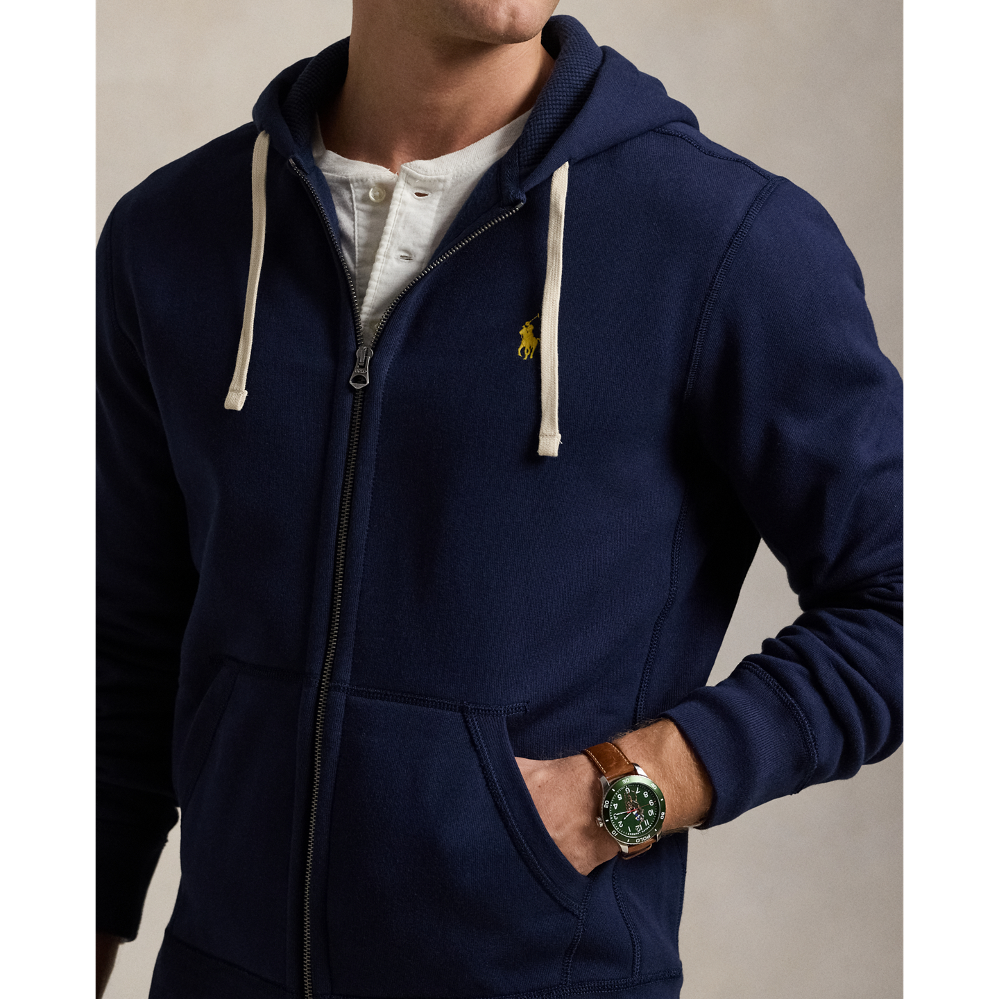 Мужское худи Ralph Lauren Fleece Full-Zip, цвет: Тёмно-синий — фото 3