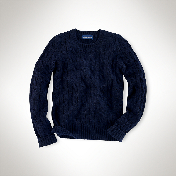 French Navy Cashmere Cabled Crewneck Girls 7-16 1
