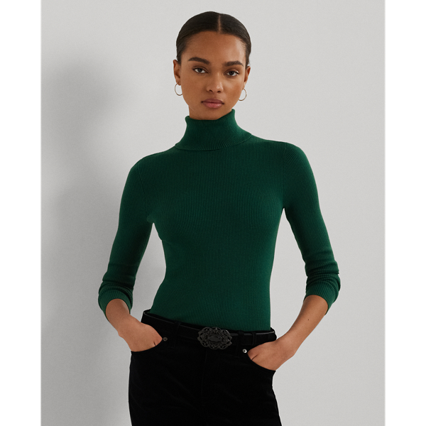 Deep Emerald Ribbed Turtleneck Sweater Lauren 1